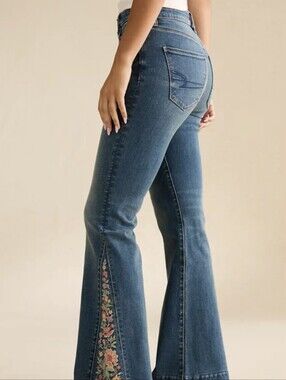 American Eagle Outfitters High-rise Blue Flare Embroidered Jeans